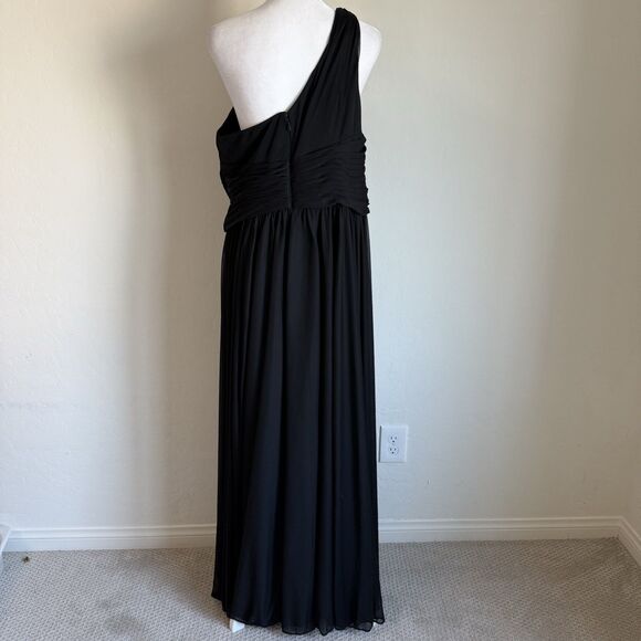 Davids Bridal As Is Mesh Dress Black One Shoulder  Chiffon Gown Bridesmaid Sz 12 - Picture 10 of 16